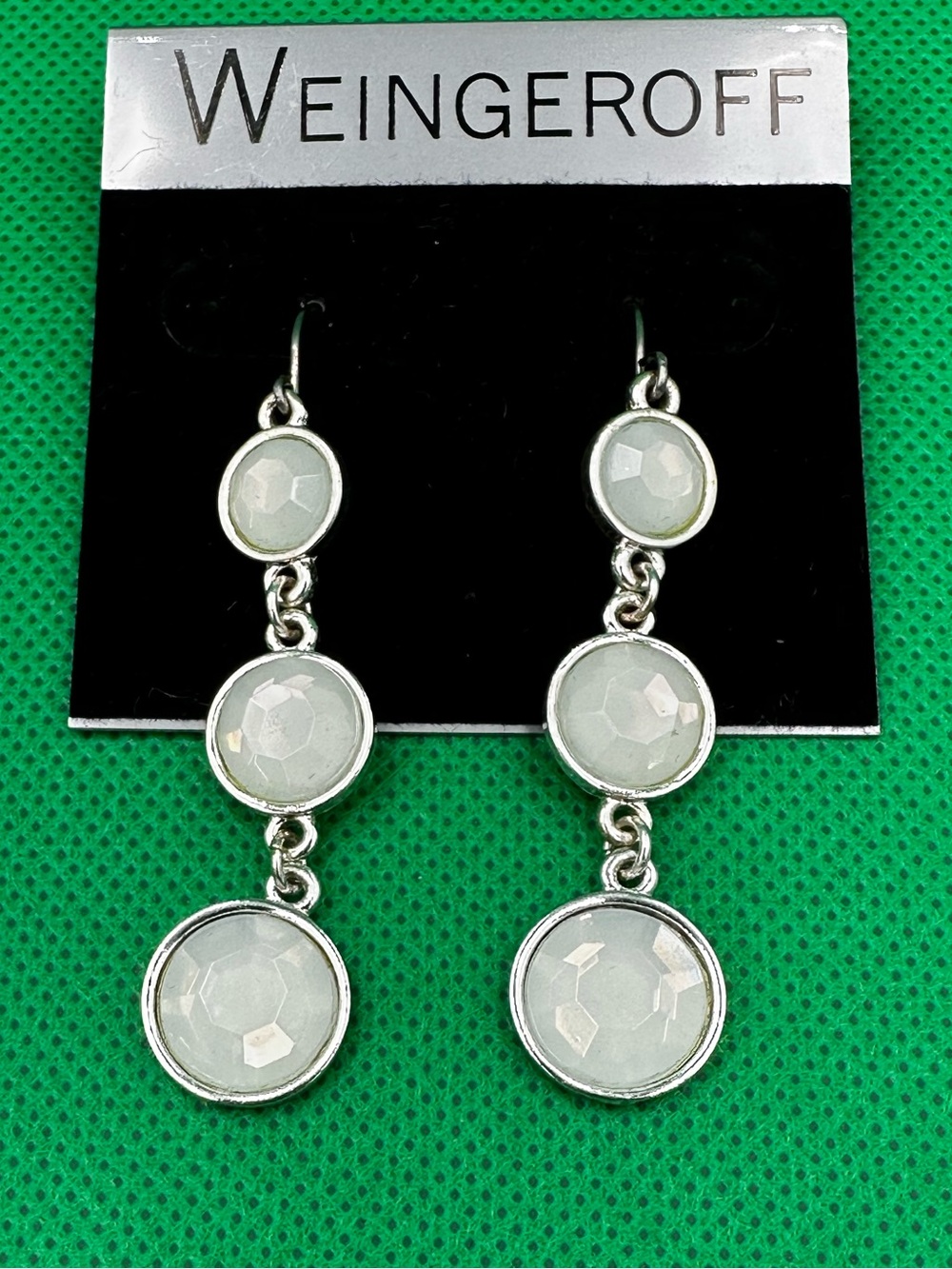 Weingeroff Silver-Tone White Rhinestones Dangle Drop Earrings
